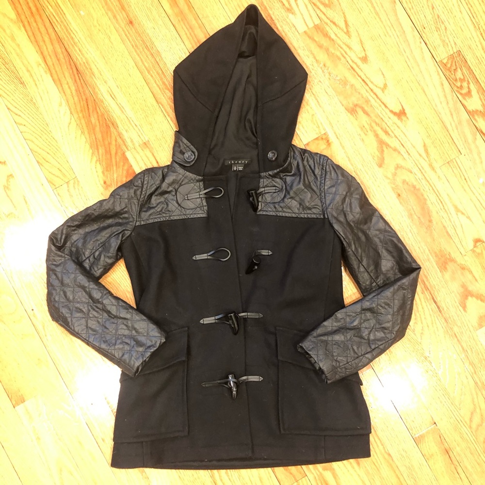 Theory Mirimba Raw Edge Wool & Leather Coat - Sm.